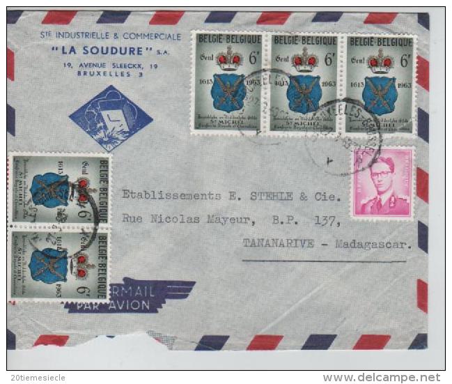 TP 1067 Baudouin Lunettes-1248(5) S/Lettre Avion C.Bruxelles En 1963 V.Tananarive Madagascar AP741 - Lettres & Documents