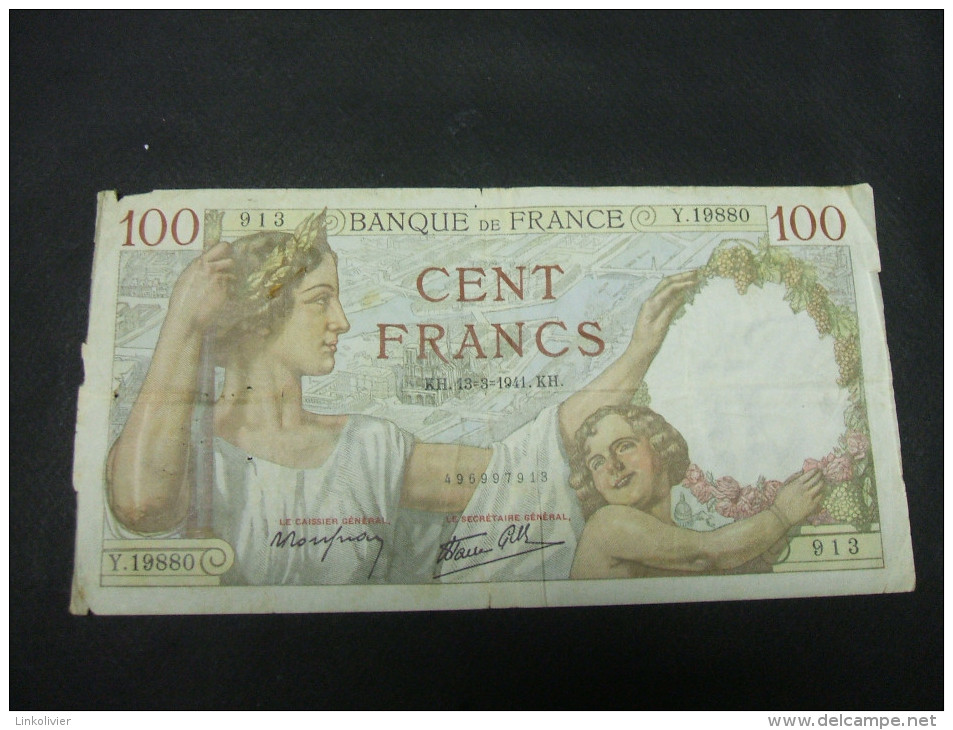 BILLET Banque De France 100F Francs SULLY 13-3-1941 Y19880  (n° 913) - 100 F 1939-1942 ''Sully''