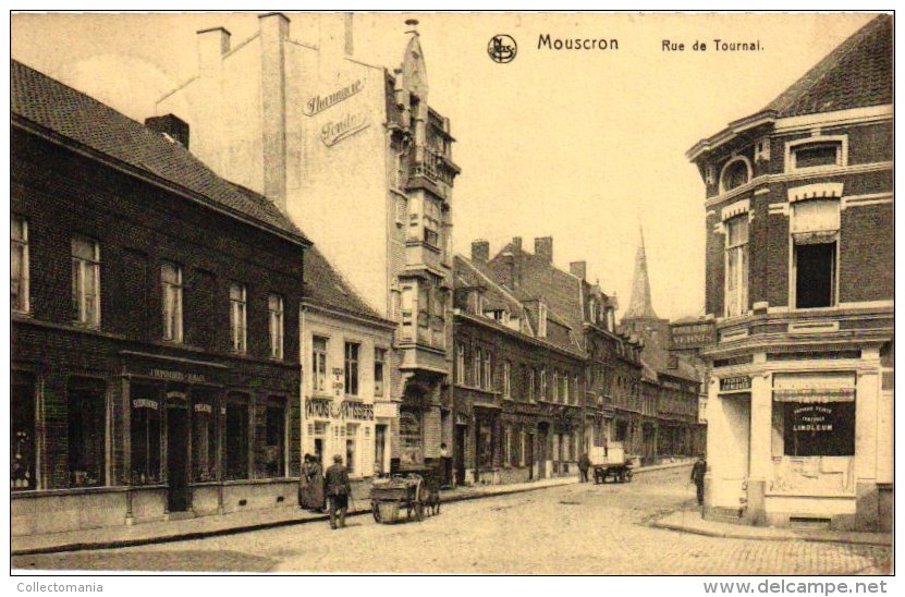 HAINAUT   4 CP  Mouscron   Rue De Tournai Vendeur De Moules?1919  Quartier De L'Ours Café Neptune La Poste Rue Des Moul - Moeskroen