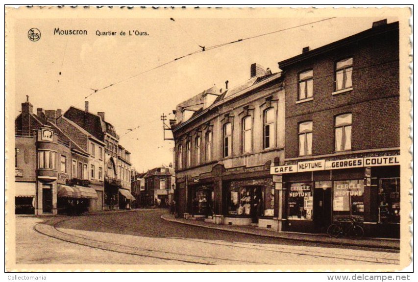 HAINAUT   4 CP  Mouscron   Rue De Tournai Vendeur De Moules?1919  Quartier De L'Ours Café Neptune La Poste Rue Des Moul - Moeskroen