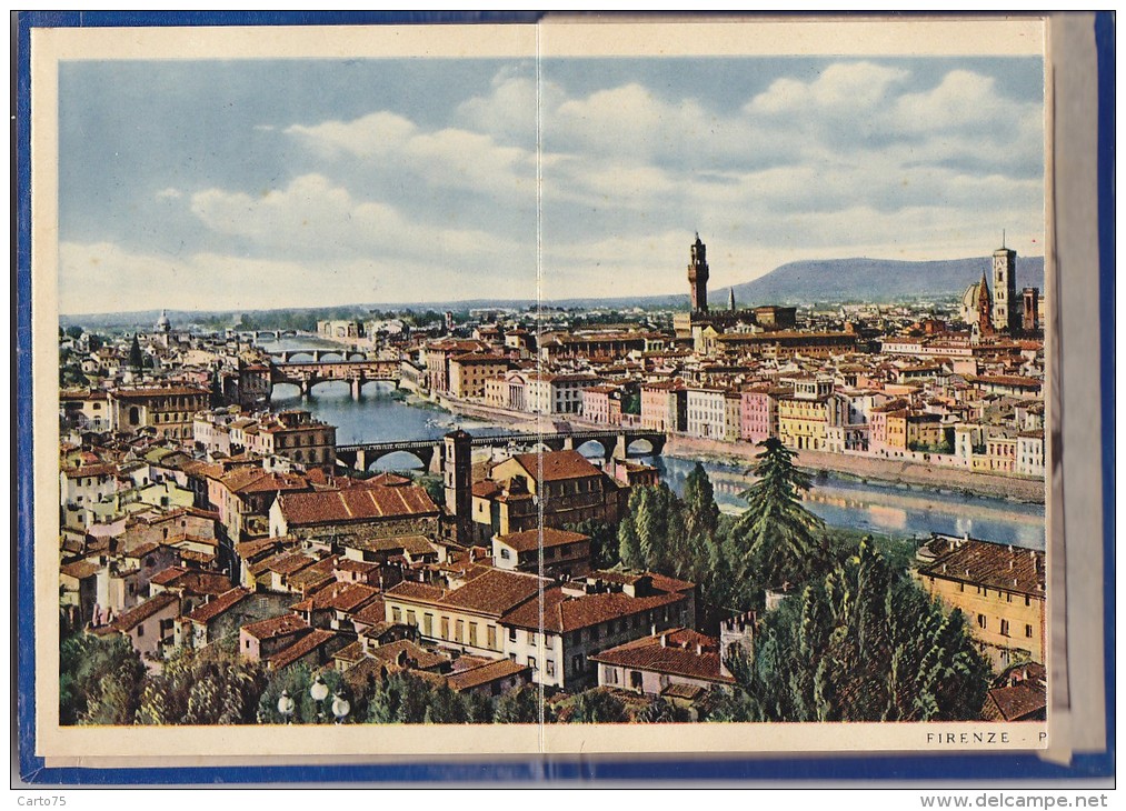 Publicité - Ricordo Di Firenze - Dépliant - Vue Panoramique Ville Et Monuments - Verso Légendé - Plan Ville - Publicités