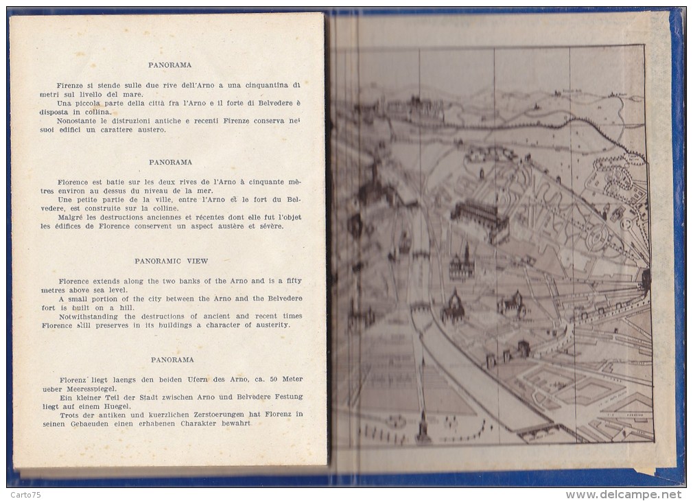 Publicité - Ricordo di Firenze - Dépliant - Vue Panoramique Ville et Monuments - Verso Légendé - Plan Ville