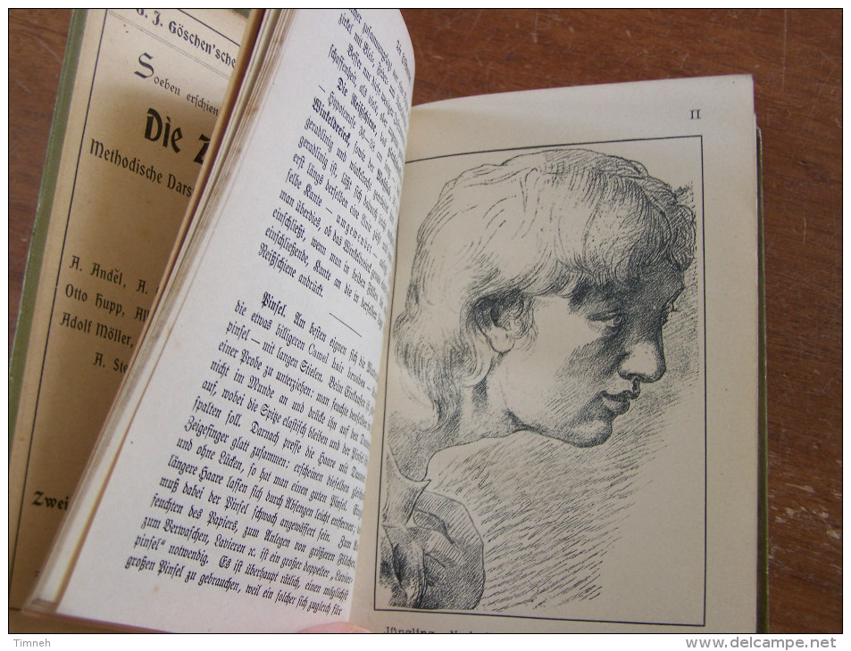 1901 SAMMLUNG GÖSCHEN ZEICHENSCHULE mit 17 TAFELN TON FARBEN GOLDDRUCK 135 VOLL UND TEXTBILDERN