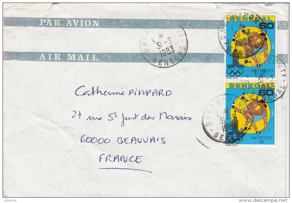 SENEGAL 1983 - 2 X 60 F Sondermarke Auf LP-Brief Gel.1983 - Senegal (1960-...)