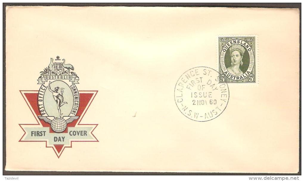 AUSTRALIA - 1960 Queensland Centenary First Day Cover. Official Hermes Cover. Scarce And Unaddressed - Briefe U. Dokumente