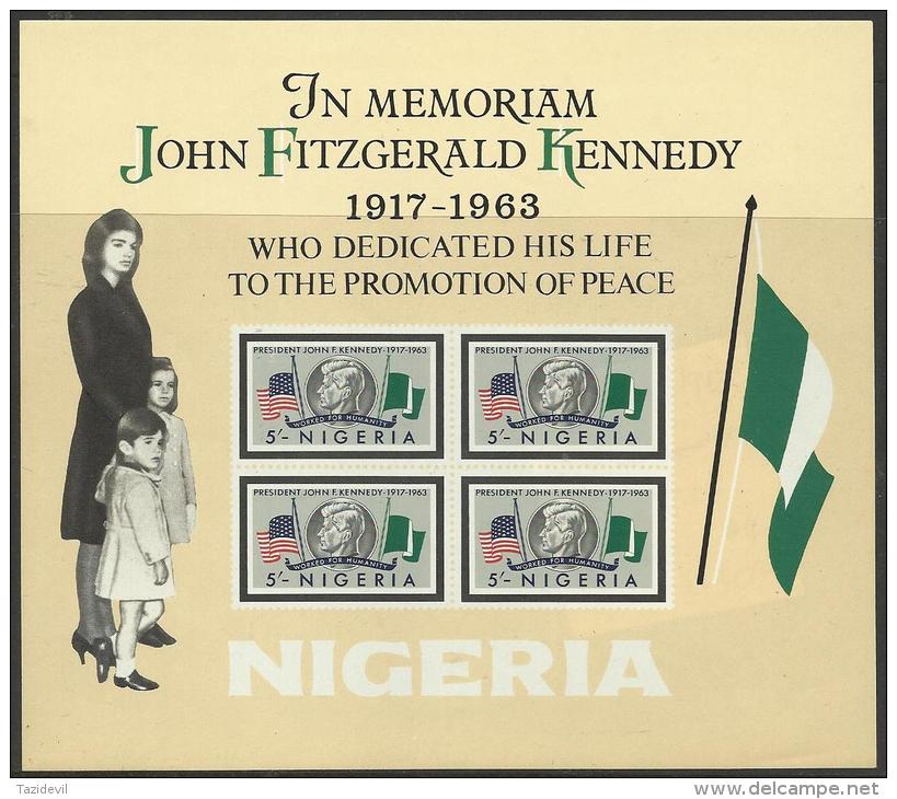 NIGERIA - 1963 J. F. Kennedy Souvenir Sheet. Scott 161a. MNH ** - Nigeria (1961-...)