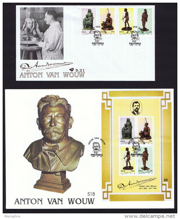 RSA - 1992  -  Sculptures By Anton Van Wouw  - Complet Set And Souvenir Sheet On 2 FDCs - FDC