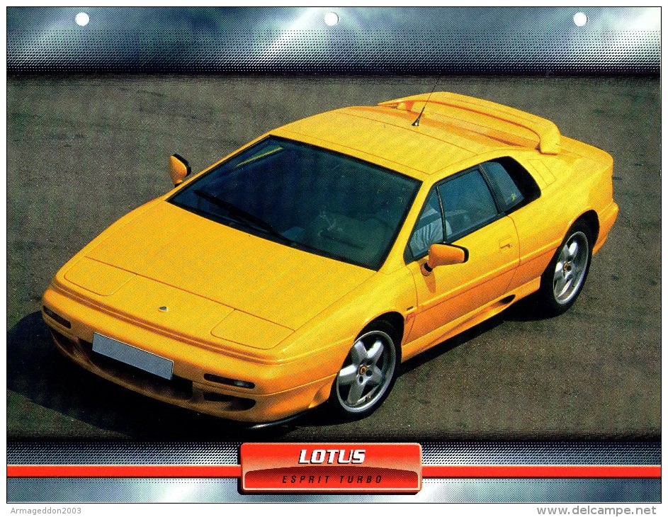 LOTUS ESPRIT TURBO  / FICHE TECHNIQUE VOITURE FORMAT A4  VOIR DOS  2 SCAN DÉTAILS CARACTÉRISTIQUES - Cars