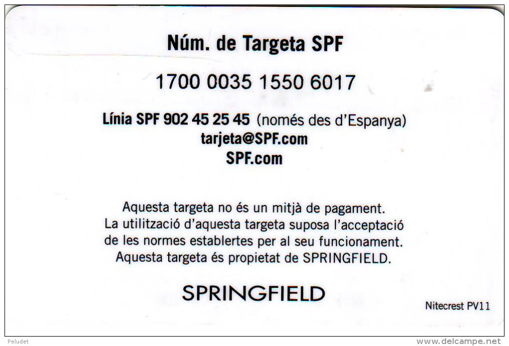 Tarjeta Comercial SPRINGFIELD (dorso En Catalán) - Otros & Sin Clasificación
