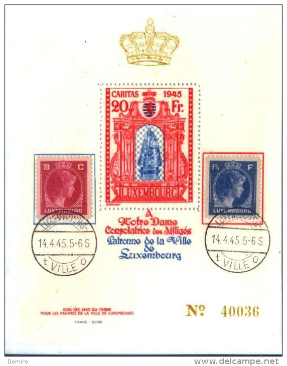 Luxembourg  CARITAS 1945   "LUXEMBOURG  VILLE - 14-4-45" - 1944 Charlotte De Profil à Droite