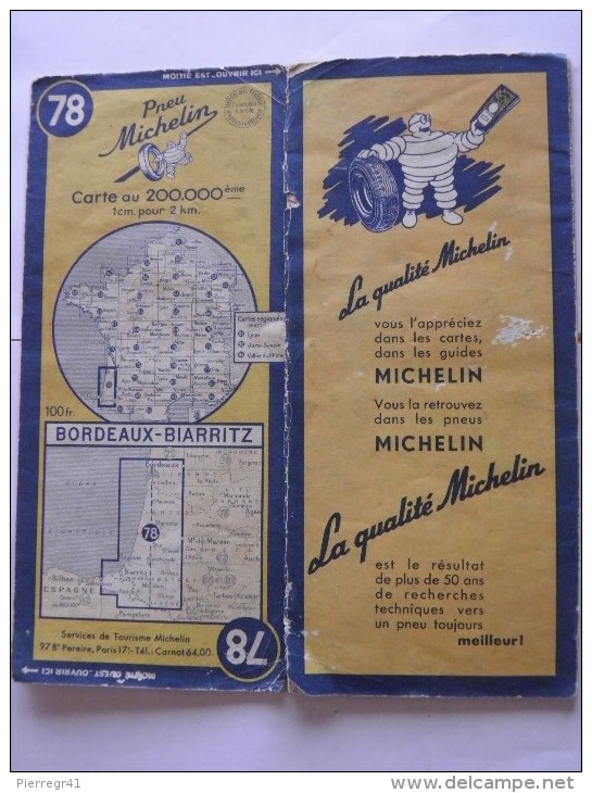 CARTE-ROUTIERE-MICHELIN-N °78-1951--BORDEAUX-BIARRITZ-B E - Cartes Routières