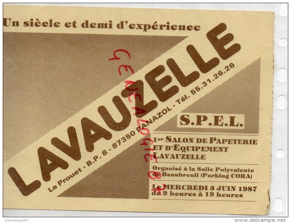 87 - PANAZOL- BUVARD LAVAUZELLE - 1ER SALON PAPETERIE IMPRIMERIE- BEAUBREUIL 1987- LIMOGES RUE BOUCHERIE - Autres & Non Classés