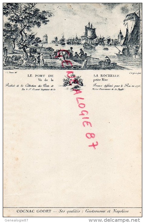 17 - MENU - LE PORT DE LA ROCHELLE VU DE LA PETITE RIVE 1776- COGNAC GODET GASTRONOME ET NAPOLEON - Menükarten