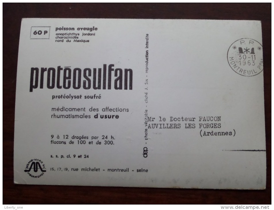 Poisson AVEUGLE - Anno 1963 ( Pharma Lab Roland Marie / Protéosulfan - Zie Foto Voor Details ) !! - Poissons Et Crustacés