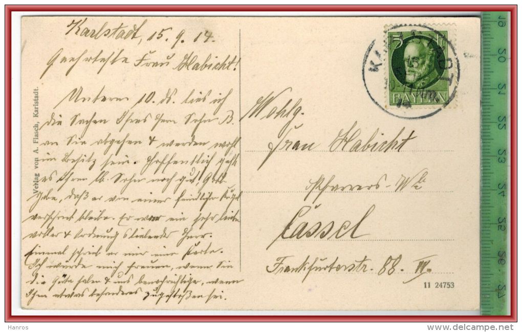 Karlstadt, Maingasse -1914-, Verlag: A. Flasch, Karlstadt,  POSTKARTE Mit Frankatur, Mit Stempel, KARLSTADT 15.9.14 - Karlstadt