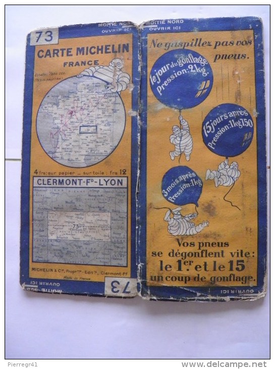 CARTE-ROUTIERE-MICHELIN-N °73-1929-N°2940-510-CLERM ONT FD-LYON-- B E - Cartes Routières