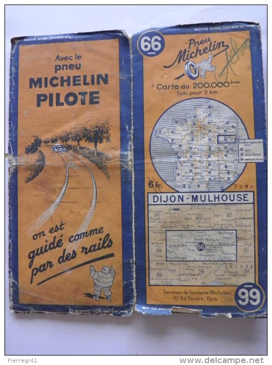 CARTE-ROUTIERE-MICHELIN-N °66-REV 1939-DIJON-MULHOUSE-B E - Cartes Routières