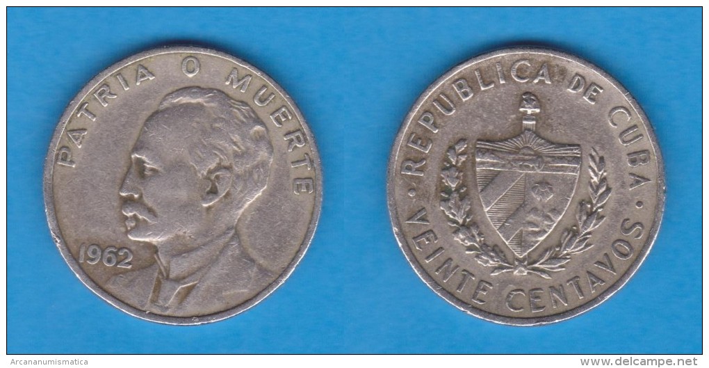 CUBA  20 CENTAVOS  1.962  CU NI  KM#31  MBC/VF "JOSE MARTÍ"  DL-10.985 - Cuba