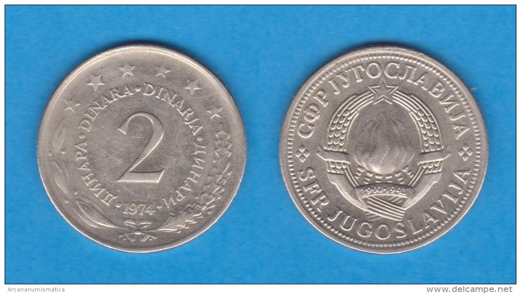 YUGOSLAVIA  2  DINARES  1.974  Cu Ni Zn  KM#57  MBC/VF   DL-10.990 - Joegoslavië