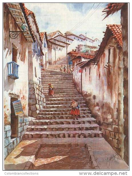 Lote PEP799, Peru, Postal, Postcard, Indigenous Issues, Watercolor, Acuarela, Cuzco, Salida A Huaynapata - Perú