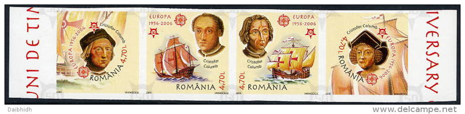 ROMANIA 2005 50th Anniversary Of Europa Stamps Imperforate Strip MNH / **.  Michel 5974-77B - Ungebraucht