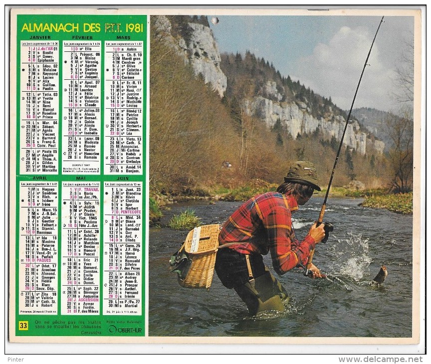 CALENDRIER - ALMANACH DES POSTES ET DES TELEGRAPHES - Pêcheurs - ANNEE 1981 - SEINE ET MARNE - Grand Format : 1981-90