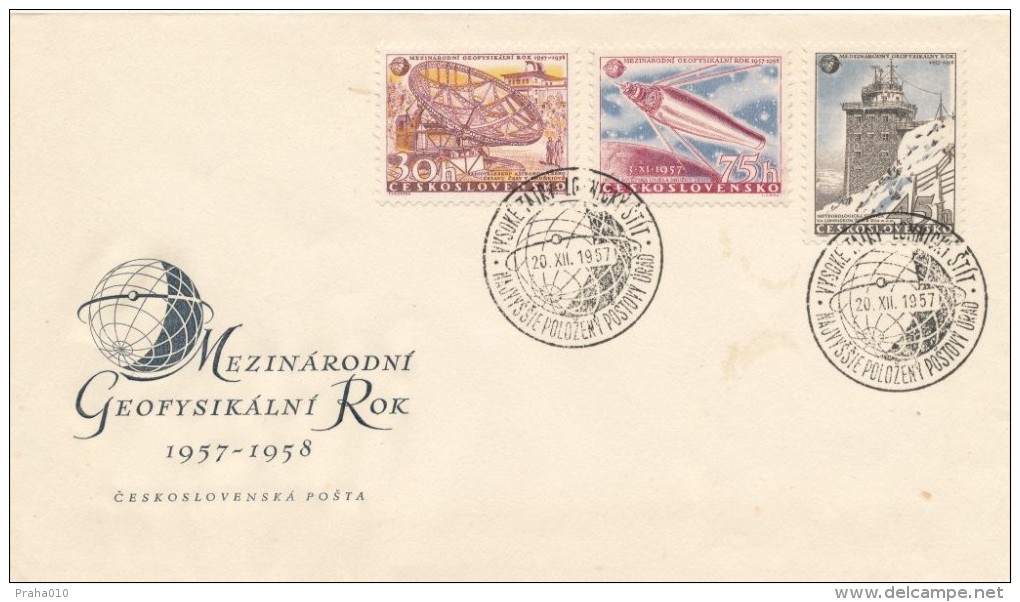 Czechoslovakia / First Day Cover (1957/20) Vysoke Tatry - Lomicky Stit (a): International Geophysical Year 1957-1958 - Internationales Geophysikalisches Jahr