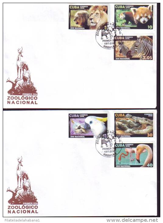 2008-FDC-5 CUBA 2008 FDC ZOO ELEPHANT LION COCODRILE. ELEFANTES, CEBRAS, LEONES, FLAMENCOS, COCODRILOS ETC. - FDC