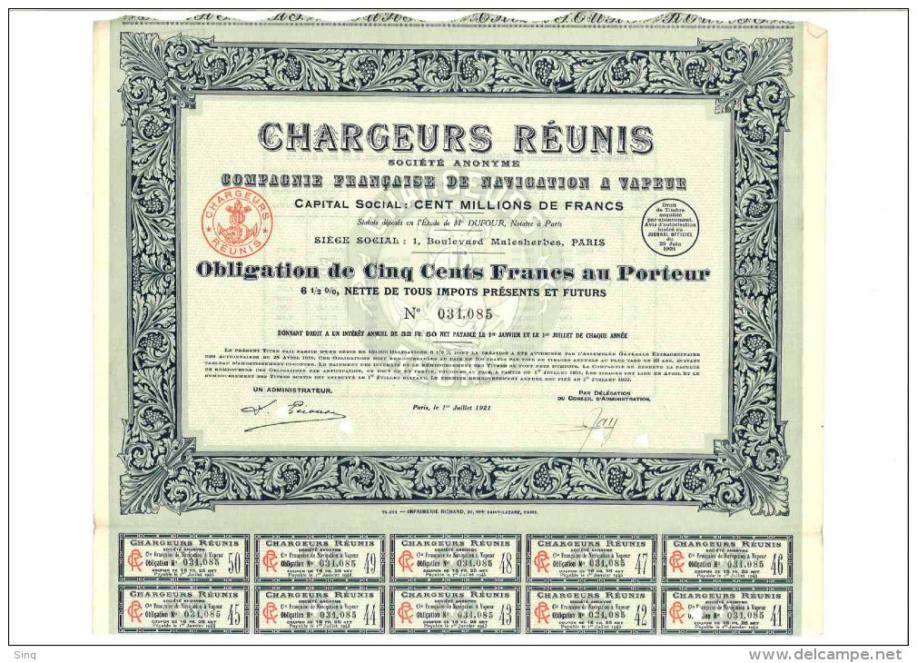 Chargeurs Réunis 1er Juillet 1921 - Navigation