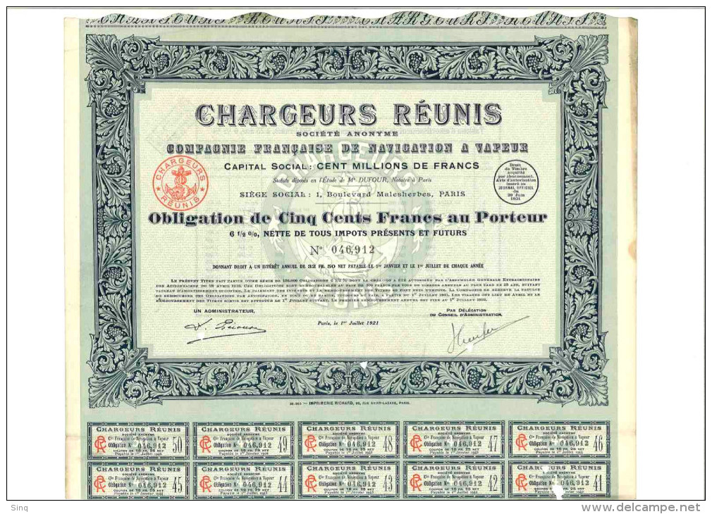 Chargeurs Réunis 1er Juillet 1921 - Navigazione