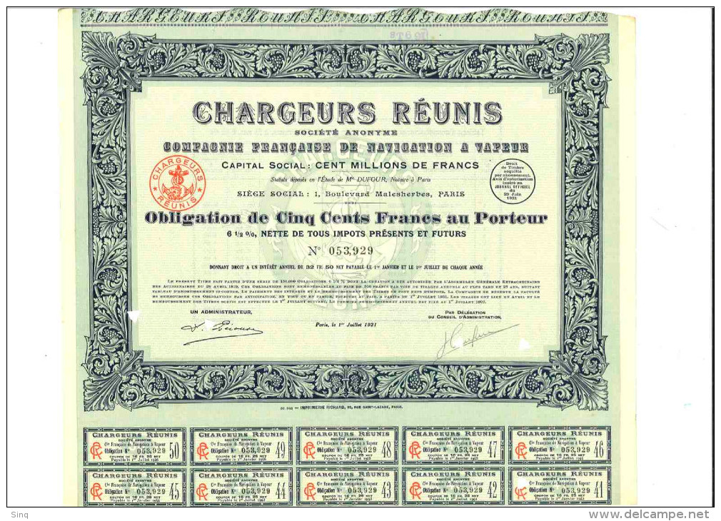 Chargeurs Réunis 1er Juillet 1921 - Navigation