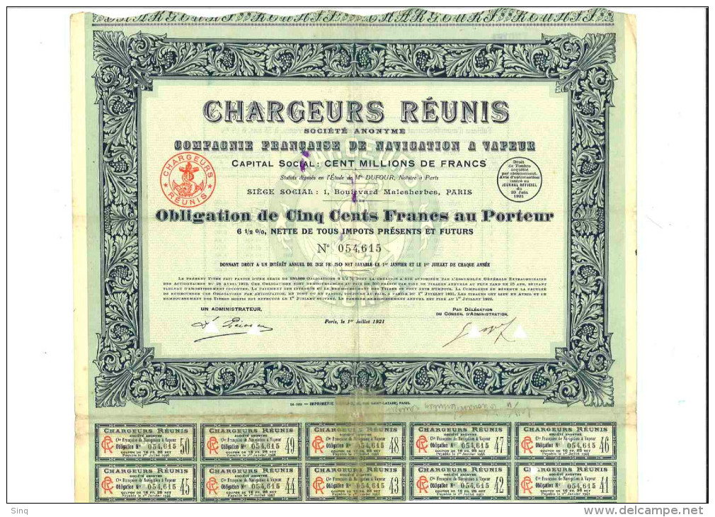 Chargeurs Réunis 1er Juillet 1921 - Navy