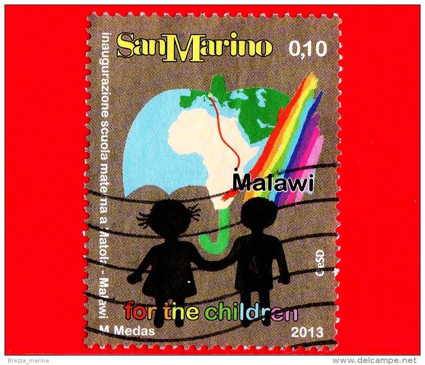 SAN MARINO - 2013 - Inaugurazione Della Scuola Materna A Matola, Malawi - 0,10 € - Bambini Stilizzati - Usados