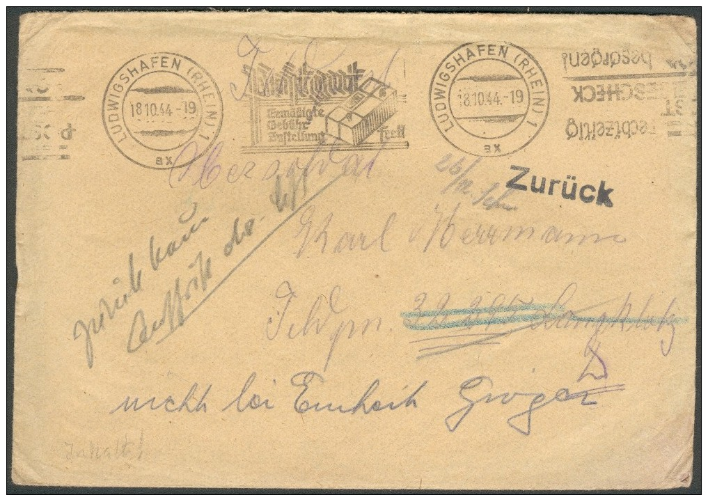 III.Reich, Feldpostbrief  Ludwigshafen-32295-zurück , Mit Inhalt, Feinst/pracht - Briefe U. Dokumente