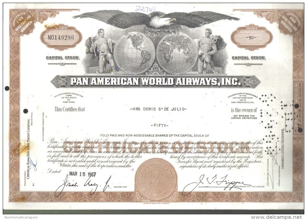 Atlas Corporation 1973+ Daryl Industries Inc 1952 + Pan American World Airwais Inc 1967 Certificate Of Stock C.1557 - Altri & Non Classificati