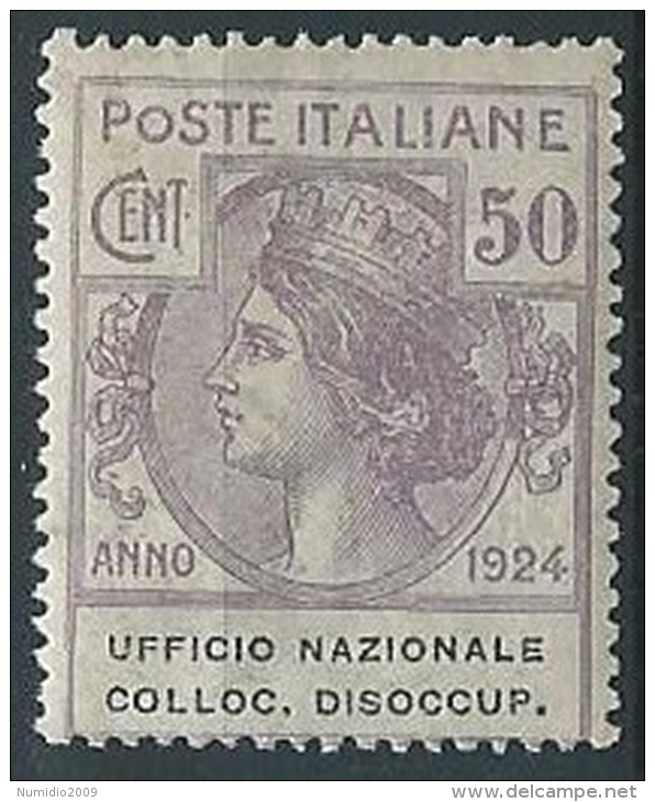 1924 REGNO PARASTATALI UFF. NAZIONALE COLLOC. DISOCCUP. 50 CENT MNH ** - ED696 - Franchise