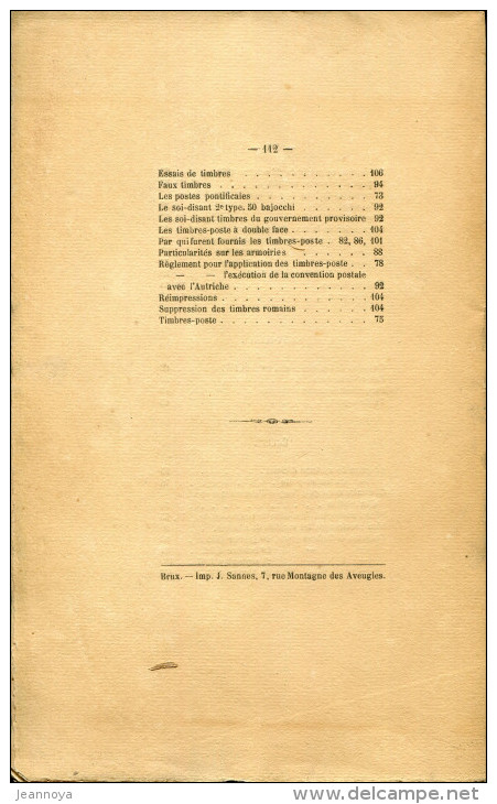 MOENS J. B. - TIMBRES DE TOSCANE - ST. MARIN & EGLISE , 2éme EDIT 112 PAGES DE 1878,, TIRAGE 150 EXEMPLAIRES, SUP  & RRR - Bibliography