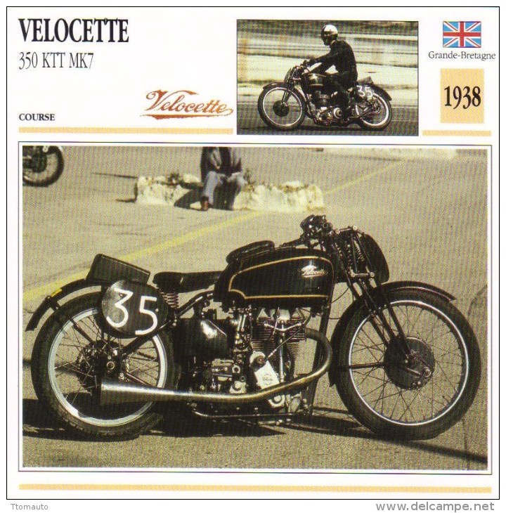 Velocette 350 KTT Mk VII  -  1938  -  Fiche Technique Moto (Course) - Cecil Sandford -   Carte De Collection - Other & Unclassified