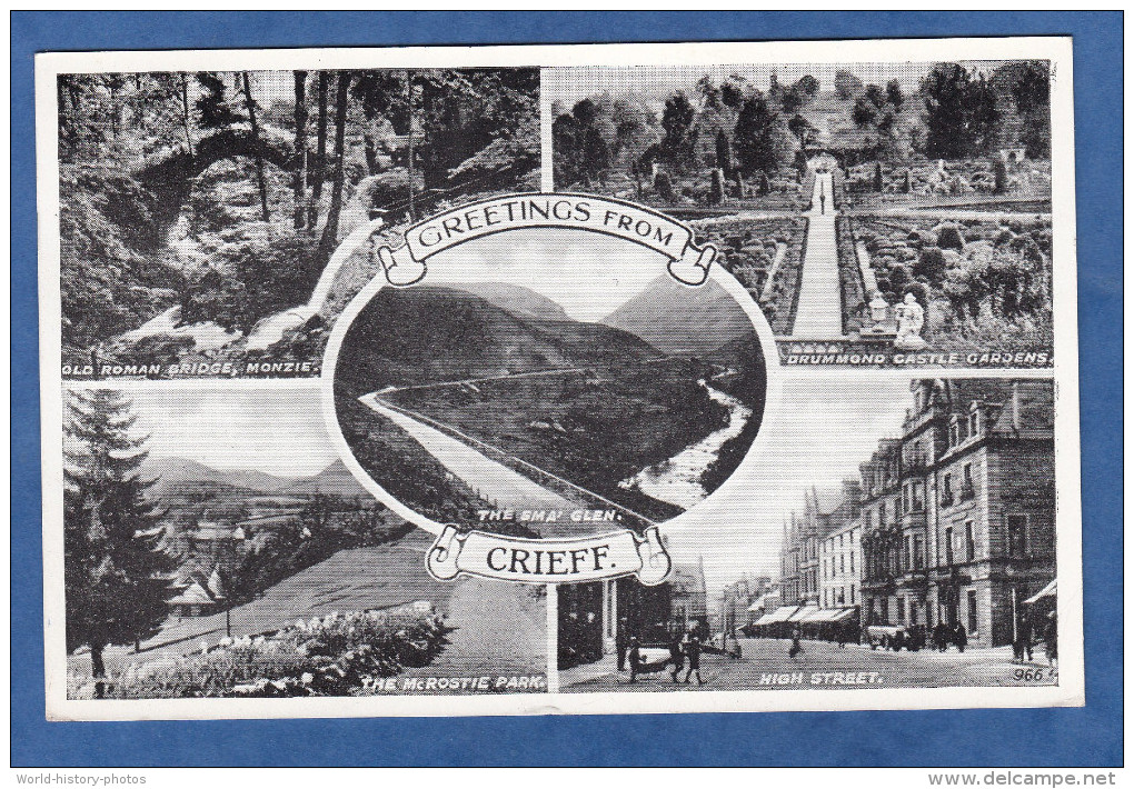 CPSM - Greetings From CRIEFF - Old Roman Bridge - Drummond Castle Gardens - The Mc Rostie Park - High Street - Kinross-shire