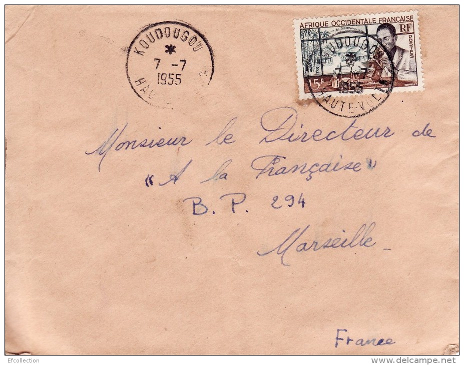 KOUDOUGOU HAUTE VOLTA AFRIQUE COLONIE FRANÇAISE LETTRE PAR AVION POUR LA FRANCE MARSEILLE TIMBRE CAD MARCOPHILIE - Covers & Documents