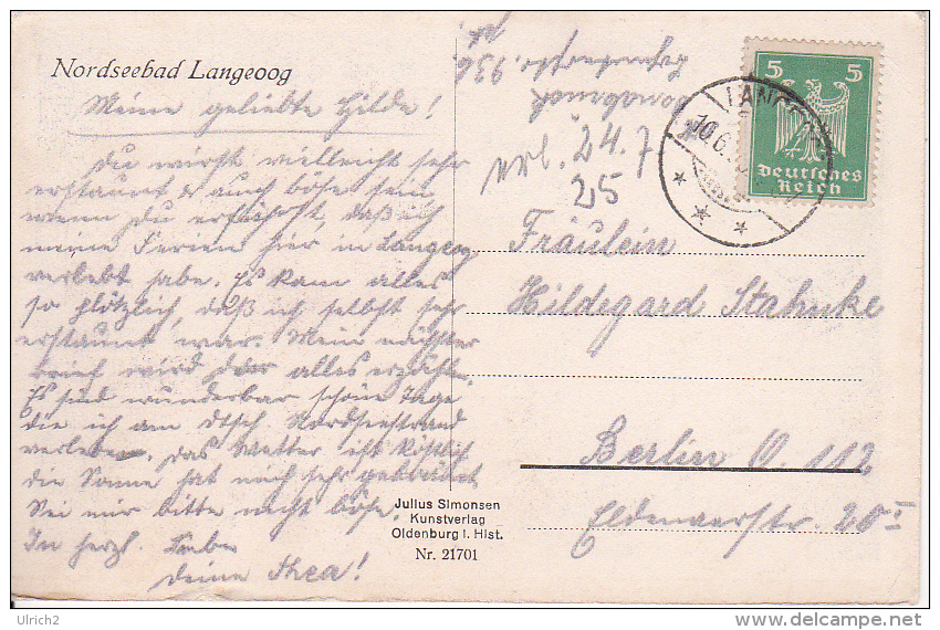 AK Nordseebad Langeoog - Sonnenstrahlen - 1925 (7728) - Langeoog