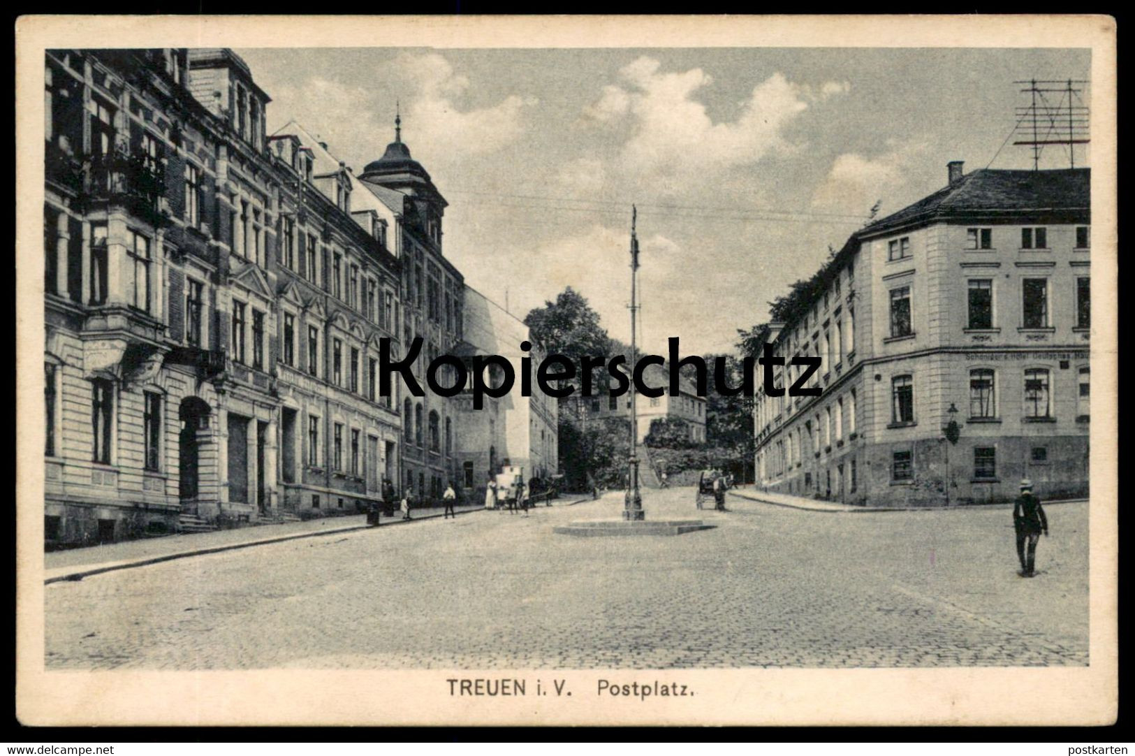 ALTE POSTKARTE TREUEN IM VOGTLAND POSTPLATZ SCHÖNIGER HOTEL DEUTSCHES HAUS SACHSEN Cpa Postcard AK Ansichtskarte - Vogtland