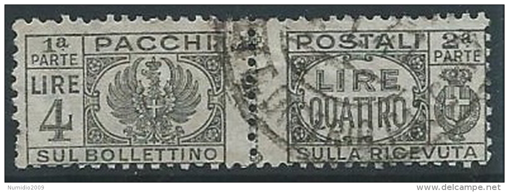 1946 LUOGOTENENZA USATO PACCHI POSTALI 4 LIRE - ED700 - Colis-postaux