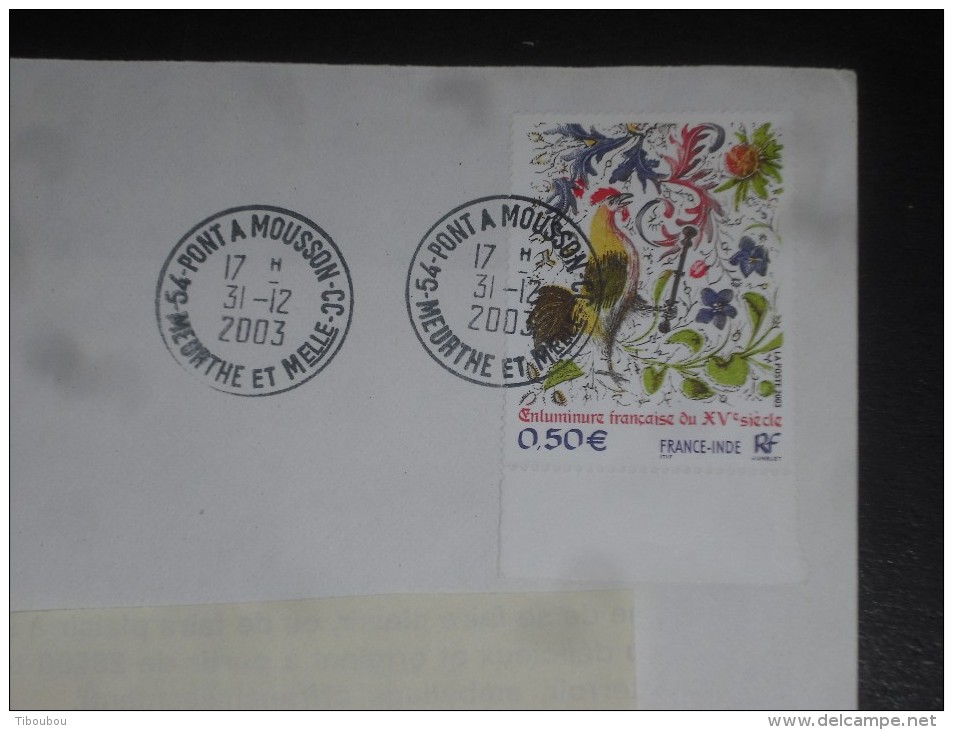 PONT A MOUSSON CC - MEURTHE ET MOSELLE - CACHET ROND MANUEL SUR YT 3629 - COQ ENLUMINURE OISEAU BIRD COCK ROOSTER - - Cachets Manuels