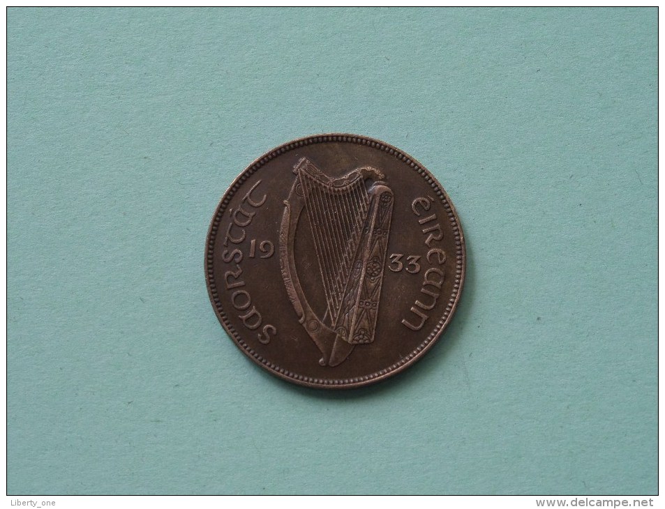 1933 - 1 Penny / KM 3 ( Uncleaned - For Grade, Please See Photo ) ! - Irlande