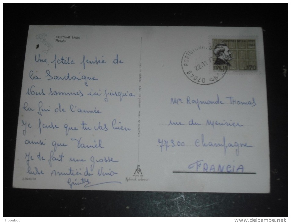 LETTRE ITALIE ITALIA AVEC YT 1323 - QUINTINO SELLA IMPRIMEUR IMPRIMERIE - TIMBRE SUR TIMBRE - CPM COSTUME SARDAIGNE - - 1971-80: Marcophilie