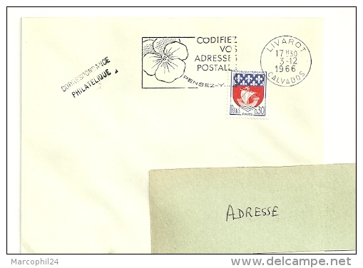 CALVADOS - Dépt N° 14 = LIVAROT 1966 = FLAMME Non Codée =  SECAP Multiple ' PENSEZ + CODIFIEZ' = Pensée N° 1 - Zipcode