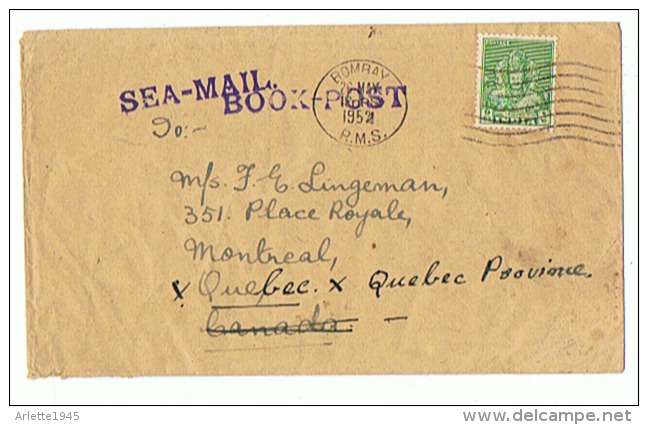 LETTRE SEA- MAIL  BOOK- POST Départ BOMBAY  INDE Pour  QUEBEC CANADA  22 07 1952 - Poste Aérienne