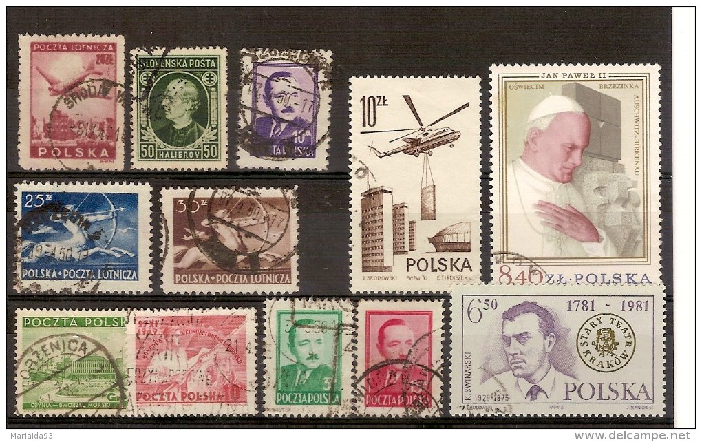 POLOGNE - LOT DE TIMBRES OBLITERES - JEAN PAUL 2 - HELICOPTERE - AVION - Collections