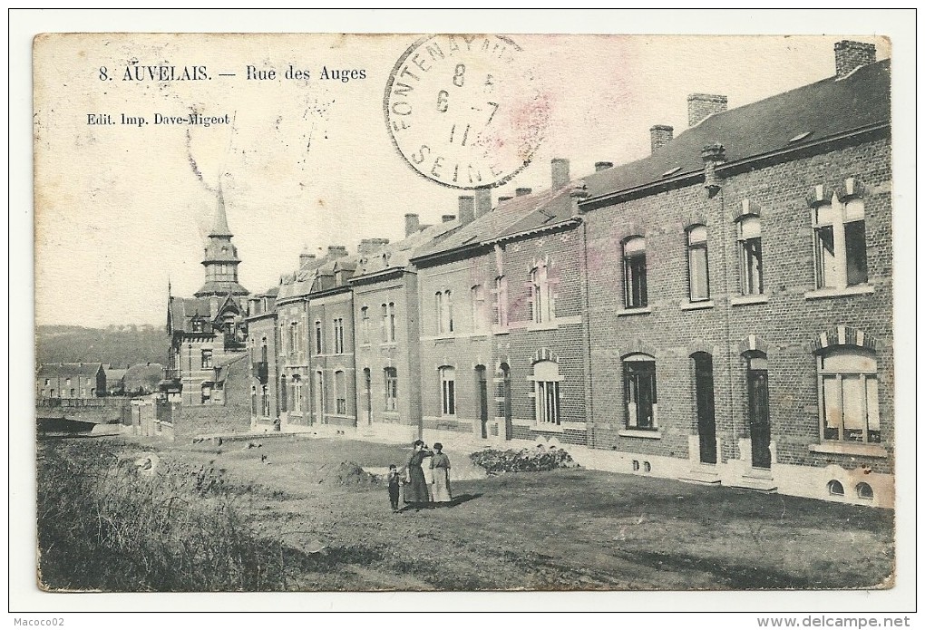 Belgique AUVELAIS Province De Namur RUE DES AUGES Ed Dave Migeot N°8 De 1911 - Autres & Non Classés